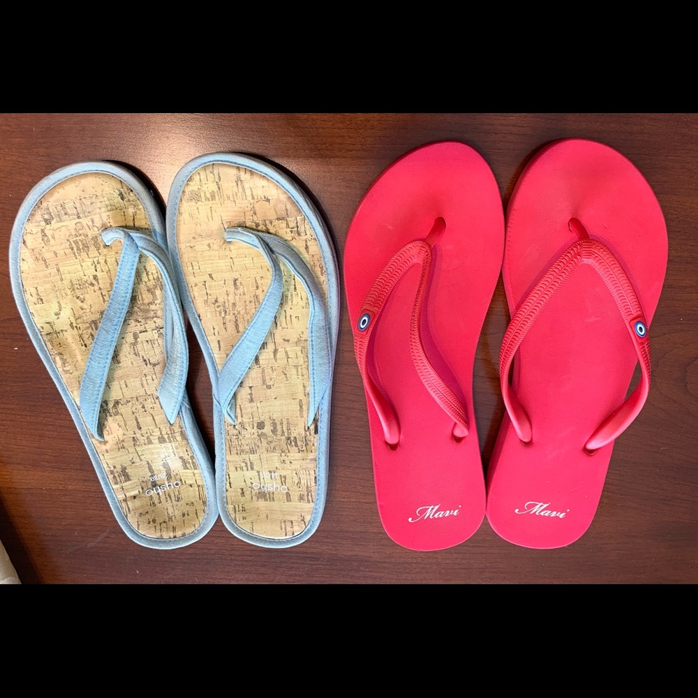 Bundle of two flip flop sandals Mavi Jeans red & Oysho blue cotton Eur 38-39 US8